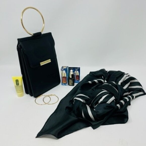 5 piece set- purse, scarf, earrings, Clinique moisturizer, ELauder serum - Picture 2 of 4
